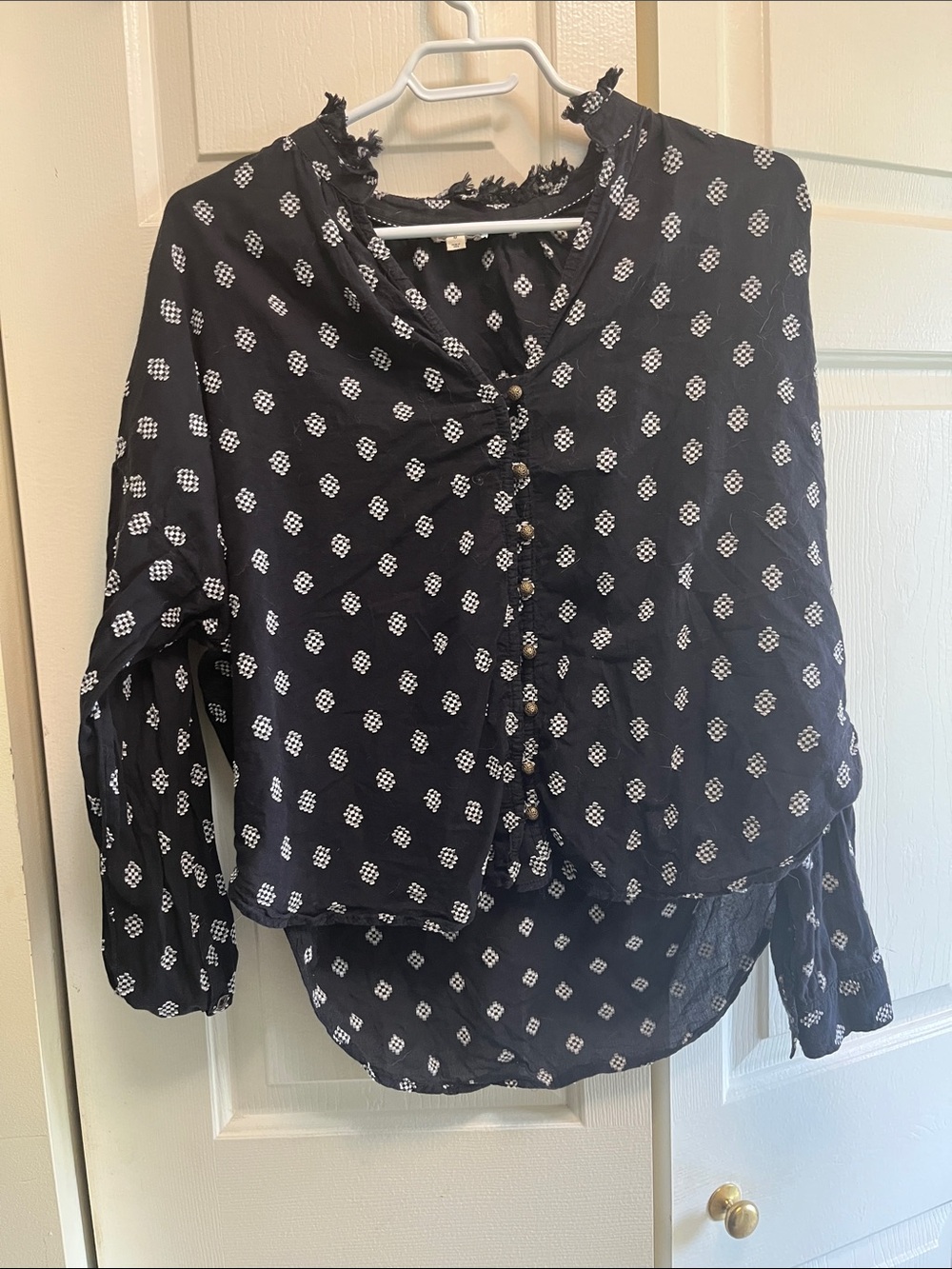 Pilcro Black Button-Front Floral Dot Blouse